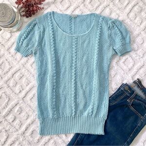 VINTAGE 1970s Light Blue Short Sleeve Sweater